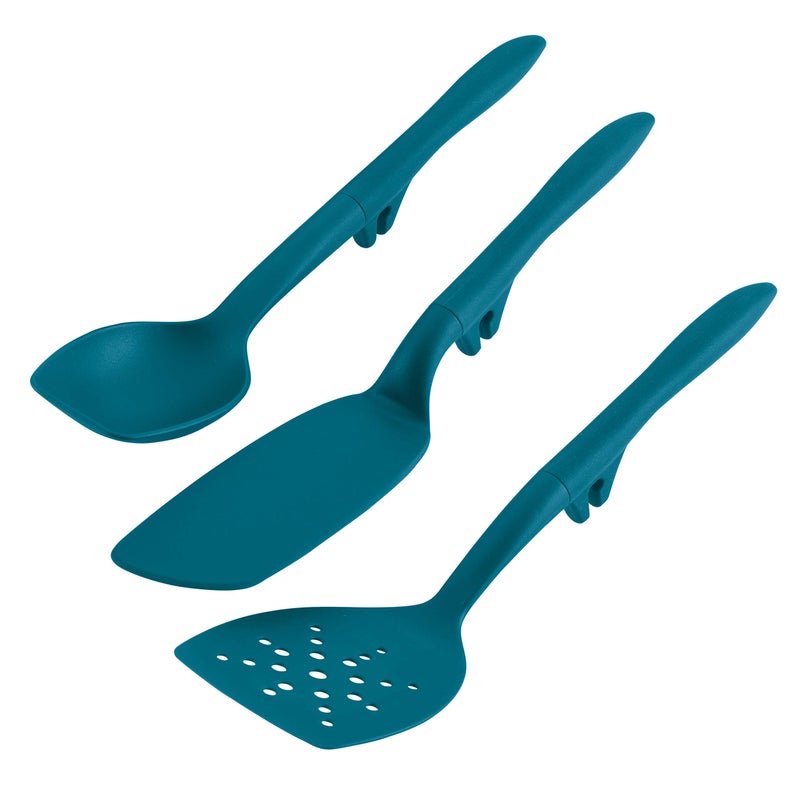 Rachael Ray Tools and Gadgets Spoon, Slotted and Solid Turners Set/ Cooking Utensils - 3 Piece, Teal Blue - Image 1